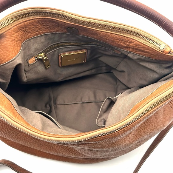 J Crew Tan Pebbled Leather Crossbody Hobo Shoulder Bag Multi Pocket Top Handle - Picture 8 of 15